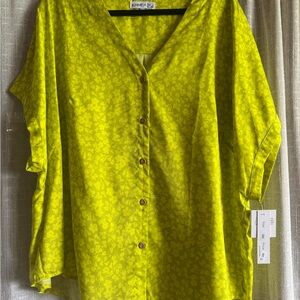 Lime Green Floral Button-Down Women's Shirt